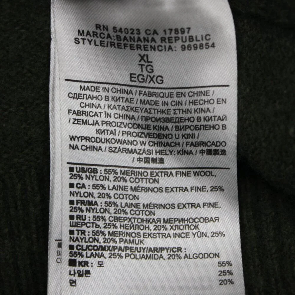 Banana‎ Republic Sweater Mens XL Green Merino Extra Fine Wool Blend L/S Pullover